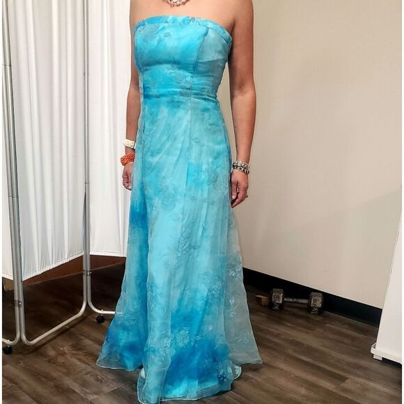 Vintage Dresses & Skirts - Vintage Y2K Turquoise Floral Prom Wedding Gown Formal Dress Mermaid NWT